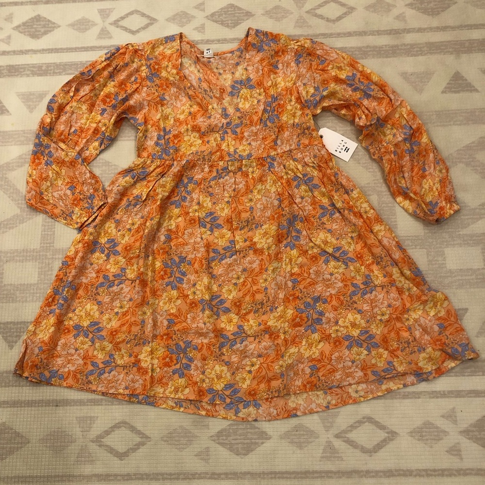 NWT Billabong Secret Wish Floral Long Sleeve Babydoll Dress - Picture 7 of 11